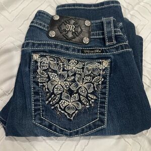 Miss Me Women's Dark Blue Skinny Jeans with Bling Embellishments